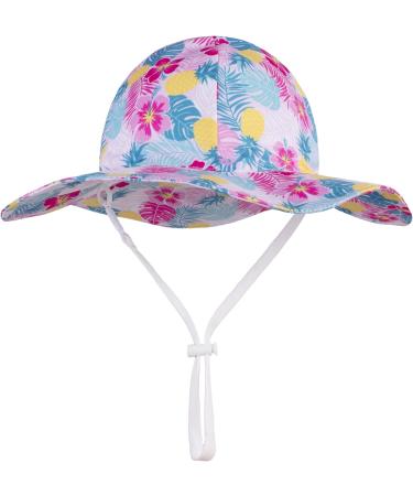 LANGZHEN Tropical Flowers Sun Hat for Toddler Girls | Adjustable Wide Brim Beach Play Hat with Chin Strap | Ages 2-4 Years - Buy Online on SooperMarket.com