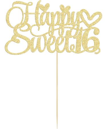 1Pc Happy Sweet 16 Cake Topper Glitter 16th Birthday Cake Pick for Cheers to 16 Years Old 16th Birthday Party Cake Decorations Supplies Gold Gold 2 - Buy Online on SooperMarket.com