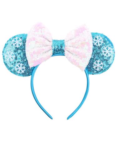 Mouse Ear Cosplay Party Hairband Shiny Bows Mouse Ears for Kids Girls Women Princess Party Decorations Cosplay (blue)