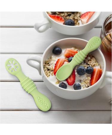 Vicloon Baby Fork and Spoon Set - 2Pcs Silicone Weaning Spoon Set for Self Feeding - Easy Grip Toddler Cutlery Kit in Light Green - Buy Online on SooperMarket.com