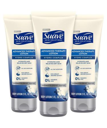 Suave Lotion Advanced Therapy Hand & Body Lotion Travel-Size Lotion for Extremely Dry Skin Moisturizing Cream for Beautiful Soft Skin 24H Moisture 3 Oz (Pack of 3)