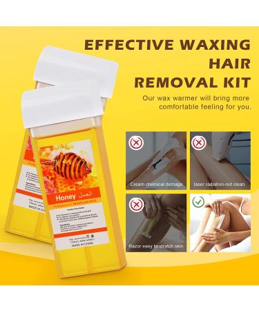 2022 Upgraded Honey Roller Waxing Kit for Sensitive Skin - Roll On Wax Heater with 2 Cartridge Refills and 100 Wax Strips - Buy Online on SooperMarket.com