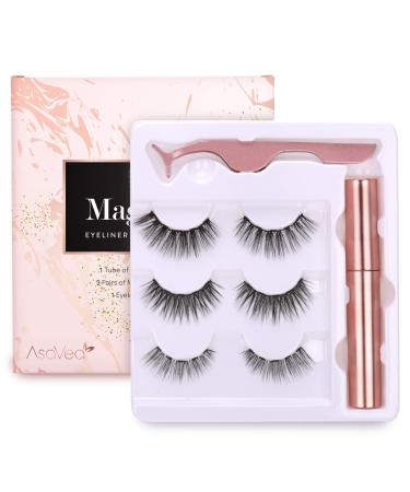 Magnetic Lashes Set  False Lashes 3 Pairs with Tweezers