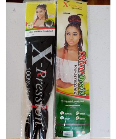 x-pression Pre-Stretched Synthetic Braiding Hair Extension Color 1B Ready To Install Sew-In 1B Hair Extension