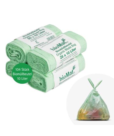 Biomat compostable 10l organic waste bag with a handle 104 bags premium quality DIN+ certified climate neutral made in Germany 26 pieces (4 Pack) 10l (104 pieces))