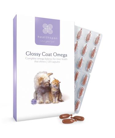 healthspan Glossy Coat Omega For Cats & Dogs 120 Capsules | Omega 3 6 & 9 | DHA & EPA | Chicken & Beef Flavour | Pet Health