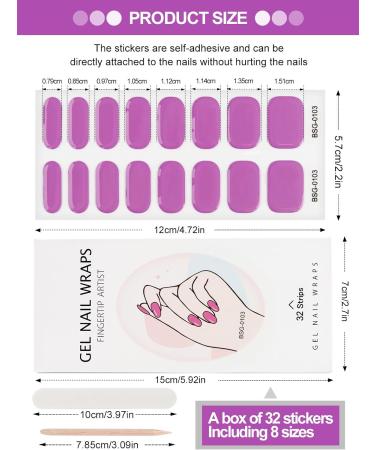Kalolary 32PCS Cured Gel Nail Polish Strips Adhesive Full Wrap Gel Nail Art Sticker Waterproof Gel Nail Wrap Stickers with Nail File and Stick(UV/LED Lamp Required) (Purple) - Buy Online on SooperMarket.com