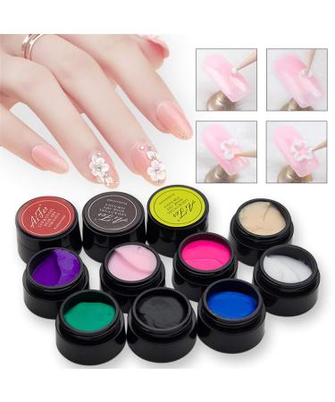 12pcs 3D Sculpture Gel, Saviland Carving Gels Nail Gel Polish for Decoration Patterns Nail Art Kit(White,Pink,Red,Blue,Black) 0.28 Ounce (Pack of 12)