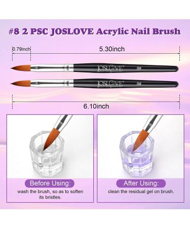JOSLOVE Kolinsky Acrylic Nail Brush 2PCS Set - Size 8 | Pure Sable Hair, Wooden Handle for Acrylic Powder Application - Buy Online on SooperMarket.com