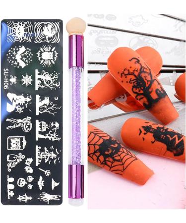 healthGUO Nail Art Stamping Plate Stamper Sponge Pen Halloween Pumpkin Bats Image Nail Polish Template Stamp Stencil Tools Kit 5 - Buy Online on SooperMarket.com