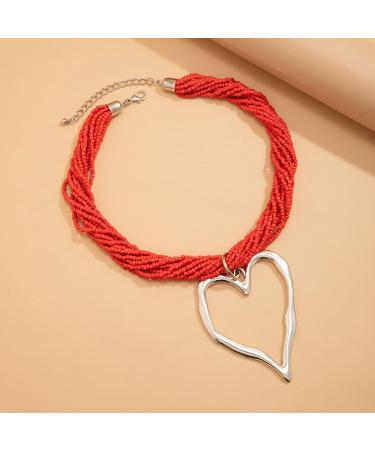 Shop Oralgo's Fashionable Multi-Layered Pearl Choker Necklace with Large Metal Heart - Gold & White Statement Jewelry for Collarbone Style - International Shipping Available - Buy Online on SooperMarket.com