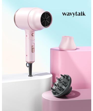 Wavytalk Mini Hair Dryer with Diffuser - 1600W Quiet & Lightweight Folding Blow Dryer in Pinky White | Ideal for Travel & International Shipping - Buy Online on SooperMarket.com