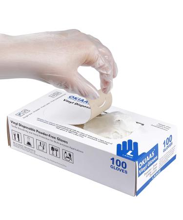 OKIAAS Disposable Gloves L| Latex-Free and Powder-Free Clear Vinyl Gloves for Cooking, Food Prep, Household Cleaning, Exam| Large,100 Counts/Box Large (Pack of 100) Clear-l