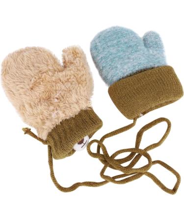 Kids Toddlers Knitted Fleece-Lined Mittens with String - Green | Winter Warm Cartoon Gloves for Ages 0-3 - Buy Online on SooperMarket.com