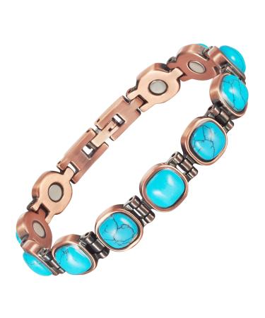 EnerCoppeX Copper Magnetic Bracelet for Women - Turquoise Jewelry with 3500 Gauss Magnet (COB-0173)