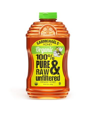 Carmichaels Organic Honey - Premium Quality, USDA Certified Organic, Unpasteurized, Raw, & Unfiltered Honey - Non-GMO, 100% Pure & Natural Sweetener With No Additives or Traces Of Pesticides (32 oz) 2 Pound (Pack of 1)