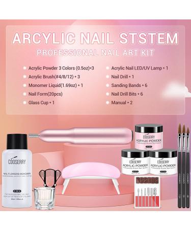 Cooserry Acrylic Nail Kit with Drill and UV Light - Beginner Nail Kit with 3 Colors Powder and Monomer Liquid Set - Buy Online on SooperMarket.com
