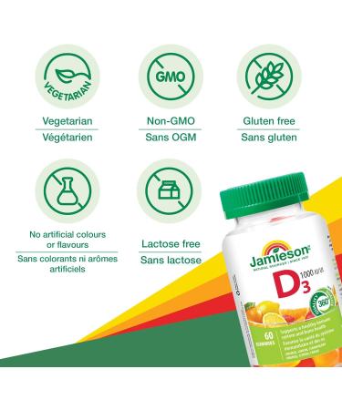 Jamieson Vitamin D3 1 000 IU Gummies - Orange Strawberry Lemon Flavour 60 Gummies 60 count (Pack of 1) - Buy Online on SooperMarket.com