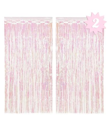 xo, Fetti Decorations Iridescent Fringe Foil Curtain - Set of 2 | Bachelorette Party Bridal Shower Backdrop, Wedding, Birthday Photo Booth
