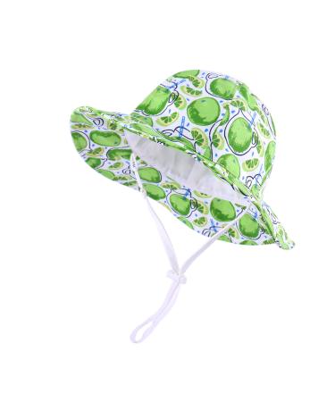 LANGZHEN Beach Sun Protection Hat for Baby Girls Adjustable Toddler Kids Hat Wide Brim Summer Play Hat with Chin Strap White Apple 2-4 Years