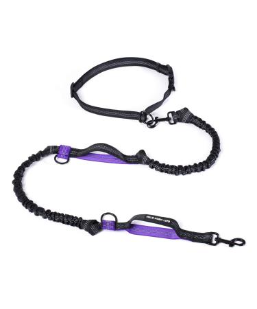 Mile High Life | Retractable Hands Free Dog Leash | Waist Running Adjustable | Reflective Dual Bungees | Dual Handles | Small Medium Large Dogs | (Purple) 7 Foot (Pack of 1) Waist Running-Purple