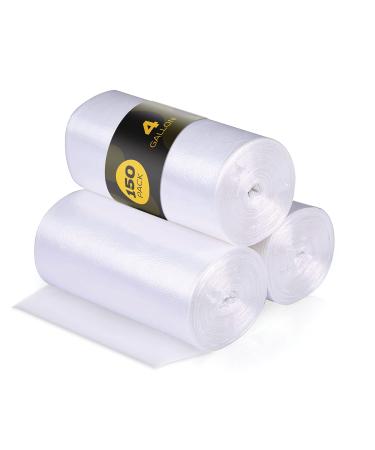 4 Gallon Trash Bags - 150 Small Mini Garbage Bags | 17" x 18" Clear Waste Basket Trash Bags | Bulk Plastic Bathroom Trash Can Liners