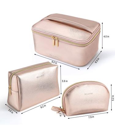 MAANGE 3 Pcs Portable Travel Makeup Bag Set - Waterproof Cosmetic Organizer with Gold Zipper for Women and Girls (Rose Gold) - Buy Online on SooperMarket.com