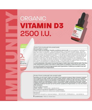 Certified Organic Vitamin D3 (490 Drops/Servings) - Extra Strength - 2500 IU Per Drop - Immune System Support - GMO Free - Gluten Free - Made in Canada (13.5ml) 13.5 ml (Pack of 1) - Buy Online on SooperMarket.com