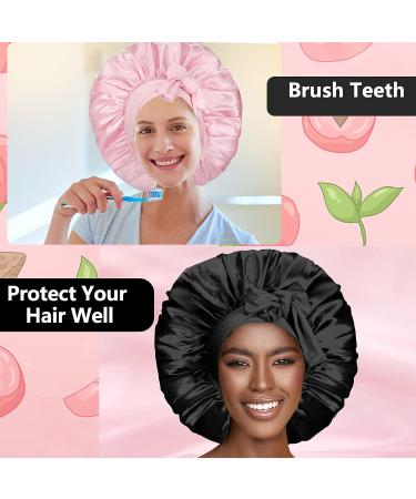 Satin Silk Hair Bonnet for Women | Adjustable Jumbo Sleep Cap for Long Curly Hair | Black - Buy Online on SooperMarket.com