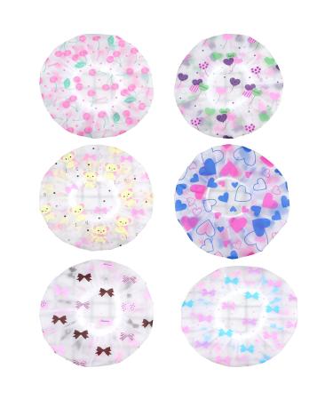 HappyDaily 6 Pack Fashion Waterproof Shower cap Ideal Choice for Showering (6 Different Patterns and Colors) 6 6 Different Patterns and Colors