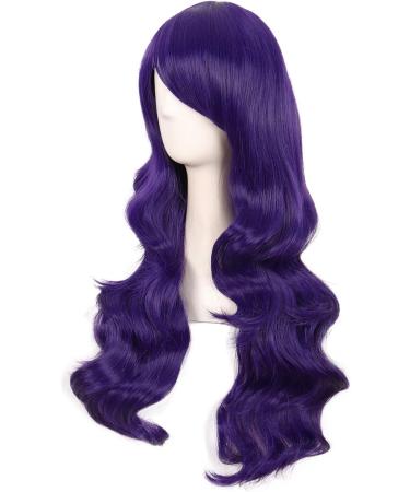 MapofBeauty 28 Charming Women Long Curly Synthetic Wig with Side Bangs in Dark Purple - Buy Online on SooperMarket.com