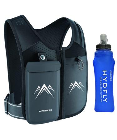 Amostec running vest cell phone pocket jogging cell phone holder original reflector vest penade with zipper 500ml water bottle light & waterproof for running bike fitness men & women
