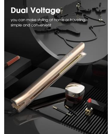 ANGENIL Nano Titanium 2-in-1 Flat Iron Hair Straightener & Curler - Fast Heating Styling Iron for All Hair Types - 1 Inch Dual Voltage - Gold - Buy Online on SooperMarket.com