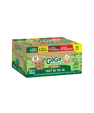 GoGo squeeZ Applesauce on the Go, Variety Pack (Apple/Banana/Cinnamon/Strawberry), 3.2 Ounce (24 Pouches), Gluten Free, Vegan Friendly, Healthy Snacks, Unsweetened, Recloseable, BPA Free Pouches