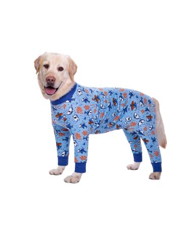 BT Bear Large Dog Clothes Elastic Pet Onesie Clothes Protect Joints Anti-hair Anti Licking Wound Protection Pet Pajamas PJS Dog Jumpsuit For Medium Large Dogs(4XL Blue Shark) 4XL Blue Shark