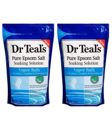 Dr. Teal's Pure Epsom Salt Vapor Bath Soaking Solution Gift Set (2 Pack 2lbs ea.) - Menthol Camphor & Spearmint Essential Oils Help Open Up Sinuses and Clear the Mind During Cold and Allergy Season