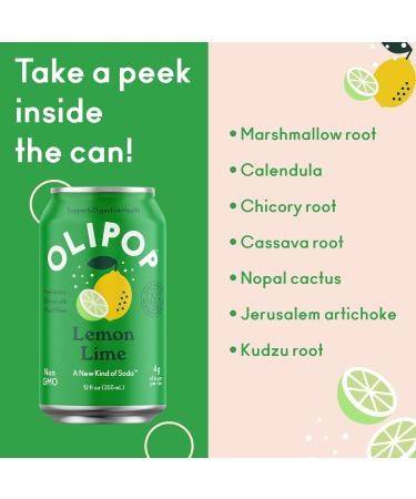 OLIPOP Lemon Lime Sparkling Tonic | Prebiotic Soft Drink with 9g Plant Fiber | Botanical-Rich & Low-Calorie | 4g Sugar per Can | Caffeine-Free & Vegan | Non-GMO | 12oz 12-Pack - Buy Online on SooperMarket.com