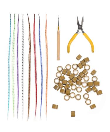 50pcs Colored Hair Extension Set Hair Wig Extensions Hair Tinsel Extensions Kit Hair Extension Ring Bulk Wigs Hair Band High Temperature Wire European and American Women's