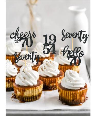 24 Pieces Glitter 70th Birthday Cupcake Toppers | 70th Birthday Decorations | 1954 Theme Party Accessories | Black Cake Decor - Buy Online on SooperMarket.com