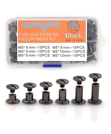 Alloypro 90 Sets Chicago Screws Assorted Kit 6 Sizes Gun Metal Leather Rivets 3/16(5mm) Screw Rivets Phillip Head Book Binding Posts Nail Rivet Chicago Bolts for DIY Leather Craft (5 x 4 5 6 8 10 12) Gun Metal-4 5 6 8 10...