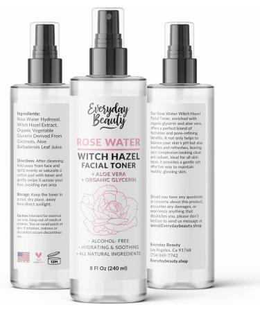 Rose Water Witch Hazel Facial Toner - Alcohol Free Hydrating Aloe Vera All Natural - 8 Fl Oz - Best for Radiant Skin - Buy Online on SooperMarket.com