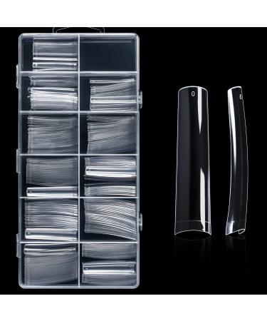 330 Pcs Super Extra Long C Curve Nail Tips Kit with Gold Nail Studs Rivet  11Sizes Half Cover XXL Long Straight Square Clear Tips with Ocean Shell Starfish Metal for Acrylic Nails with Box