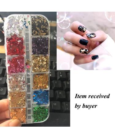 12 Grids Nail Foils Holographic Glitter Sequins - Gold/Silver Mirror Effect Confetti for DIY Manicure - Women/Girls Nail Art Flakes - Buy Online on SooperMarket.com