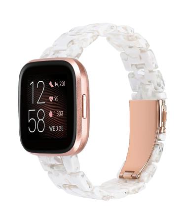 Wearlizer Resin and Stainless Steel Compatible with Fitbit Versa/Versa 2 /Versa Lite/Versa SE Bands Women Men, Lightweight Replacement Compatible with Fitbit Versa,Floral White Clear Floral-White Clear