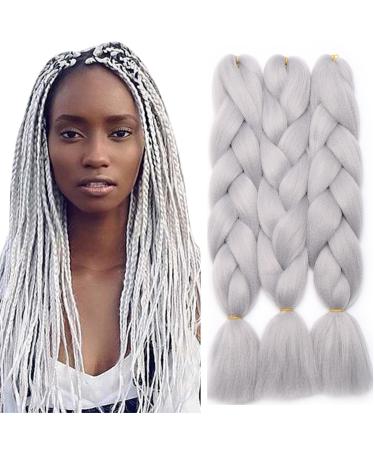 Tess Braids Extensions 60 cm Jumbo Braids KanCalon Kunsthaar for the single-laid box braids hair extension braid 100g/bundle of hair braids extension (1 piece-silver white) 60 cm (1 piece) #7 Silbrig white