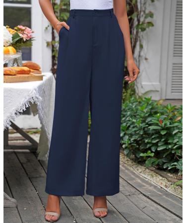 Vetinee High Waisted Wide Leg Dress Pants for Women XL Navy Blue - Business Office Trousers with Pockets - Buy Online on SooperMarket.com