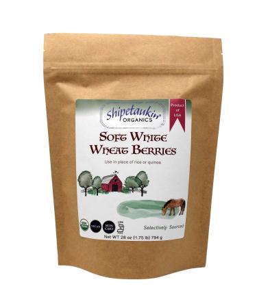 Shipetaukin Organic Soft White Wheat Berries - Certified Organic - Kosher, Non GMO, USA Grown, 100% Non-Irradiated - Whole Grain for Bread, Sprouting, Baking Flour (28 Ounces) 1.75 Pound (Pack of 1)