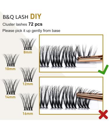 Cluster Lashes B25 D-8-16 MIX | Mega Volume Soft Fluffy Eyelash Extensions for DIY Individual Lash Clusters - C D Curl Option | 72 Clusters - B&Q - Buy Online on SooperMarket.com