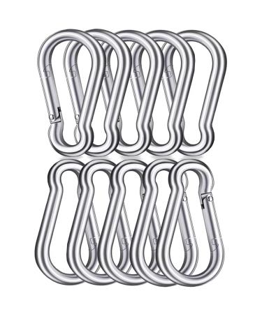 DOPHYRANIX 3 Inch Carabiner Spring Snap Hook Steel Clip Link Buckle Heavy Duty 8x80mm 10 Pcs for Outdoor Camping Hiking Hammock Swing, White
