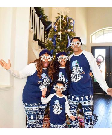 IFFEI Christmas Pyjamas Matching Family Pajamas Set - Xmas Letter Print Tops & Plaid Pants Sleepwear for Women Men Kids - 6-7 Years Blue/Letter - Buy Online on SooperMarket.com